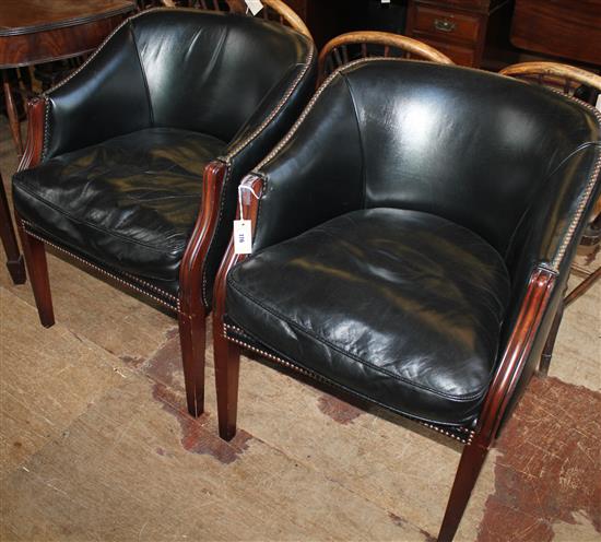 Pair of leather-covered tub chairs